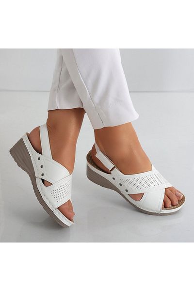 MODA STİL Women's Sandals With White Platform Made Of Ecological Leather Iopil, 37