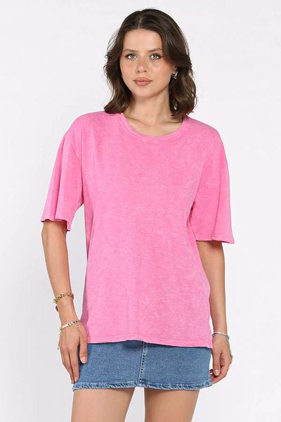 GÜLSELİ Pink Women's Crew Neck Oversize T-Shirt