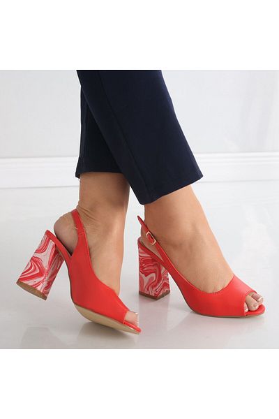 MODA STİL Women's Red Heeled Sandals Made of Ecological Leather Alexia, 40