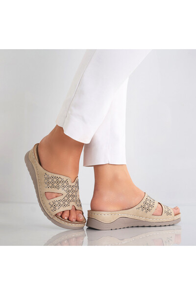 Botinelli Women's Khaki Slippers Made of -friendly Leather Ifari, 38