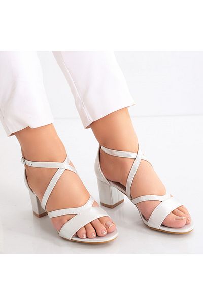 MODA STİL Sandale dama cu toc Argintii din Piele Ecologica Bonya, 36