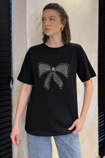 GÜLSELİ Tricou de damă cu decolteu cu bandă neagră Stone