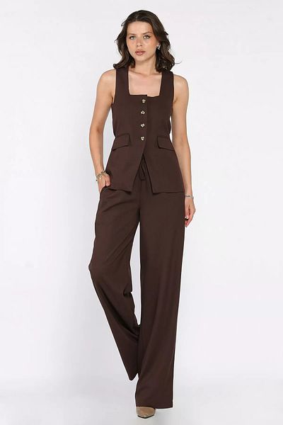 GÜLSELİ Brown Women's Square Collar Vest Waist Elastic Trousers Double Set