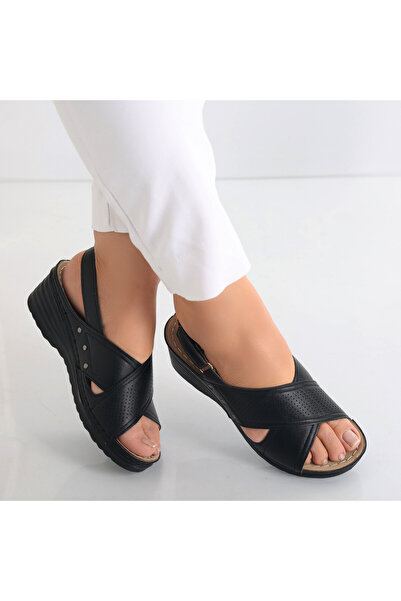 Botinelli Sandale negre cu platformă pentru femei, din piele Iopil, mărimea 40