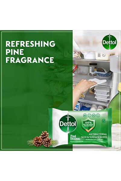 Dettol Original 2 In 1 Antibacterial Skin And Surface Wipes Kills 99.9% Germs, Gentle & Multi-purpose