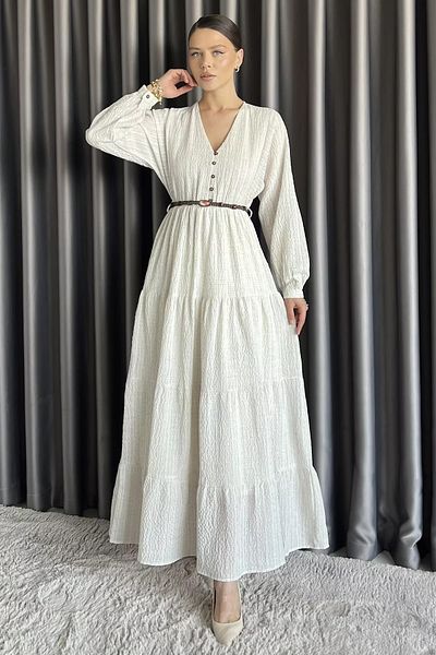 GÜLSELİ Γυναικείο φόρεμα με λαιμόκοψη V με ελαστική ζώνη μέσης
