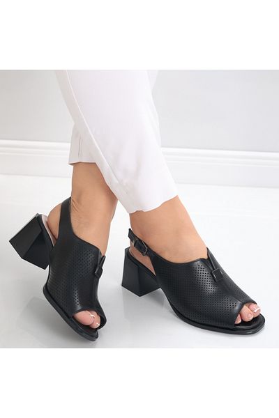 MODA STİL Sandale dama cu toc Negre din Piele Ecologica Ylema, 39