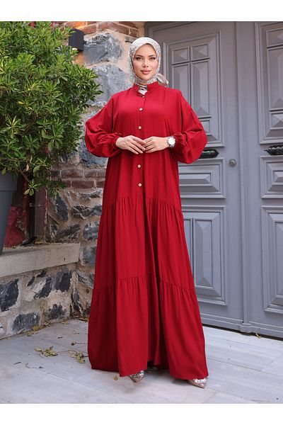 SAHRA BUTİK Χιτζάμπ Φόρεμα - Claret Red - SAHRA BUTİK