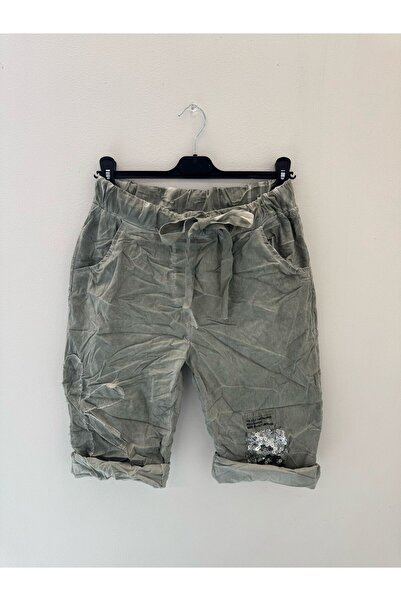 della moor Women's Khaki Italian Floral Embroidered Sequined Li Stretch Fabric Ort