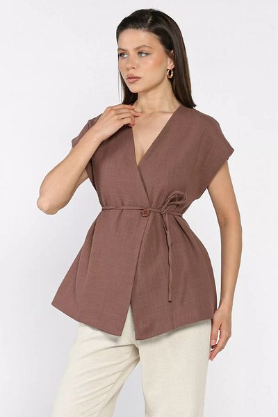 GÜLSELİ Brown Women's Lined Linen Vest