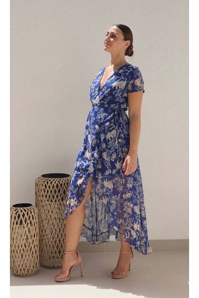 Alorabella Madeline Wrap Frill Dress - Royal Blue