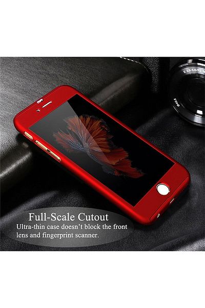 OEM Carcasă Full Cover 360° (față + spate + folie de sticlă) pentru iPhone 7, Roșie