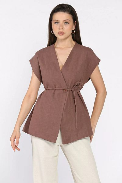 GÜLSELİ Brown Women's Lined Linen Vest