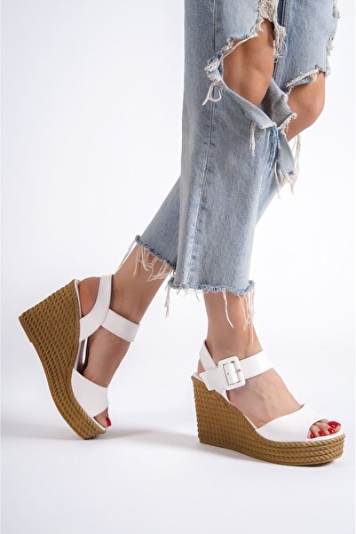 DMR Elegance Perla Buckle Elastic Wedge Heeled Orthopedic Sole Straw Look Wom...