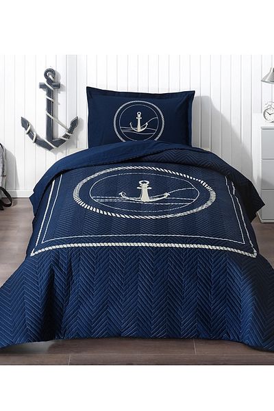 Özdilek Özdilek Quilted Single Four Season Duvet Cover Set Complete Set-Ankro Navy Blue