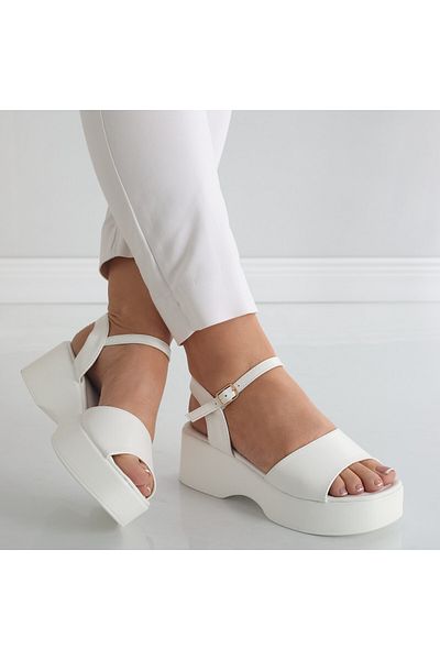 MODA STİL Women's White Platform Sandals Made of Tarla Ecological Leather, 40