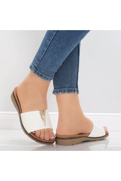 MODA STİL Women's White Flat Slippers Made of Eco-Leather Efani, 37