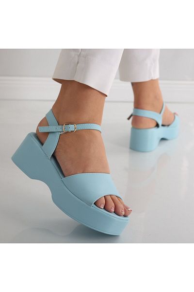 MODA STİL Sandale Dama Cu Platforma Albastre Din Piele Ecologica Tarla, 36