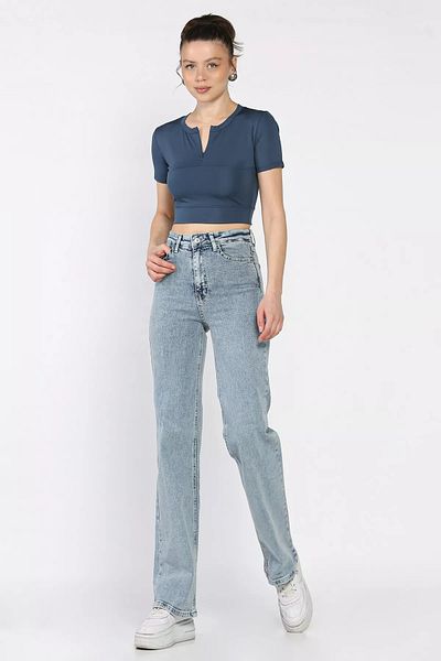 GÜLSELİ Ice Blue Women's High Waist Lycra Palazzo Jean Jeans