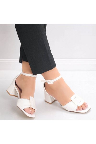 MODA STİL Women's White Heeled Sandals Made of Ecological Leather Nigon, 40