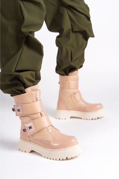 Joy Ayakkabı ELISA Velcro Parachute Fabric Patent Leather Γυναικείες Μπότες R...