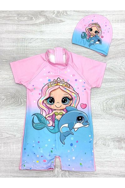LİLLYPİCCA Diver Fabric Hidden Zippered Checkered Character Patterned Girl's Swimsuit (Choose One Size Larger)