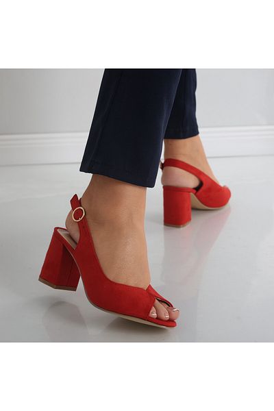 MODA STİL Women's Sandals With Heels Red Made of Ecological Suede Leather Mirvela, 36