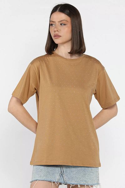 GÜLSELİ Tricou de damă Biscuit Crew Neck Front Stone