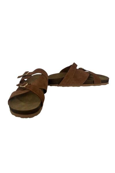 KEMAL TANCA 862 M-680 Women's Khaki Leather Slippers