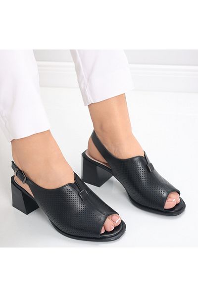 MODA STİL Sandale dama cu toc Negre din Piele Ecologica Ylema, 39