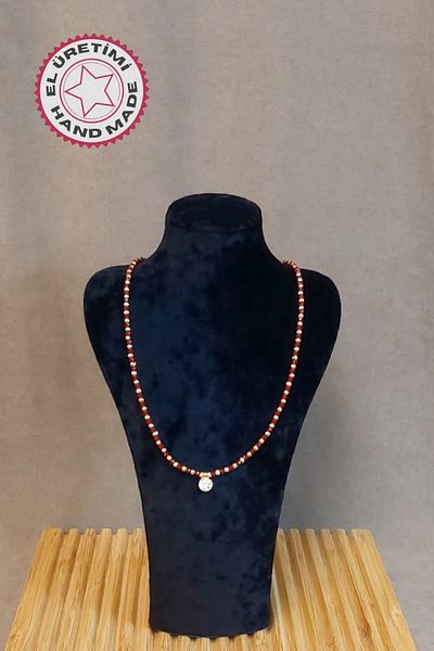 Uretti - Özlem 9422 6483 Handmade Stone Detailed Burgundy Crystal Bead Necklace