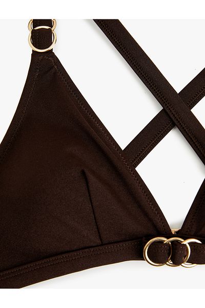 Koton Cross Strap Deep V Neck Shiny Bikini Top with Accessories