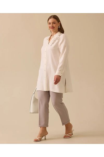 Gala-Xi Plus Size Beaded Buttoned Tunic Gala-Xi