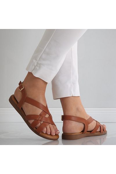 MODA STİL Sandale Dama Fara Toc Camel Din Piele Ecologica Amidia, 37