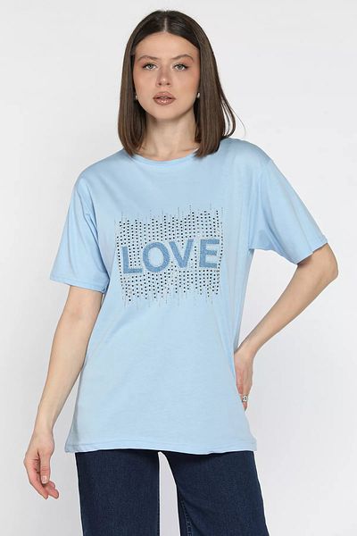 GÜLSELİ Tricou de damă albastru deschis Love Stone Crew Neck