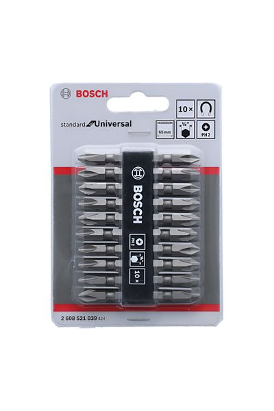 Bosch 10-Piece Extra Hard Double Ended PH2 Screwdriver Bits Grey 65mm