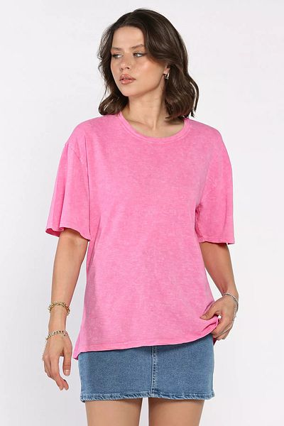 GÜLSELİ Pink Women's Crew Neck Oversize T-Shirt