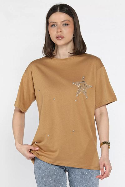GÜLSELİ Tricou pentru damă Biscuit Star Stone Crew Neck