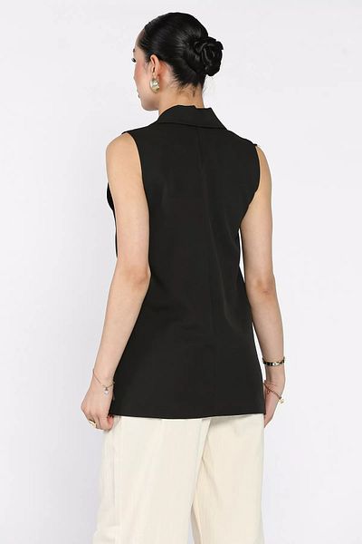 GÜLSELİ Black Double Breasted Collar Lined Women's Vest