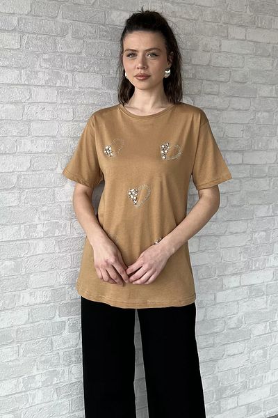 GÜLSELİ Tricou de damă Biscuit Heart Stone Detaliat