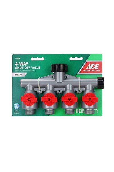 ACE Heavy Duty Metal 4-Way Hose Connector Shut-Off Valve Assorted Color