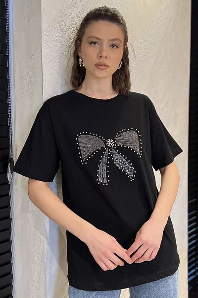 GÜLSELİ Tricou de damă cu decolteu cu bandă neagră Stone