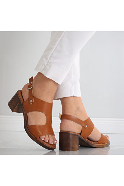 Botinelli Sandale de damă cu toc Camel din piele ecologică Oldina, 38