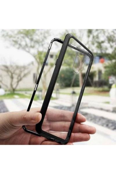 OEM Carcasă din sticlă securizată cu ramă magnetică pentru Samsung Galaxy S8, Negru-Transparent