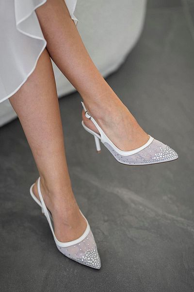 Parponi Pet Heeled Mesh Evening Dress Shoes White