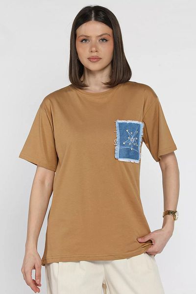 GÜLSELİ Tricou de damă Biscuit Denim Garnished Stone