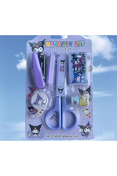 ada çanta kırtasiye Kuromi figürlü zımba,makas,bant seti AD68166