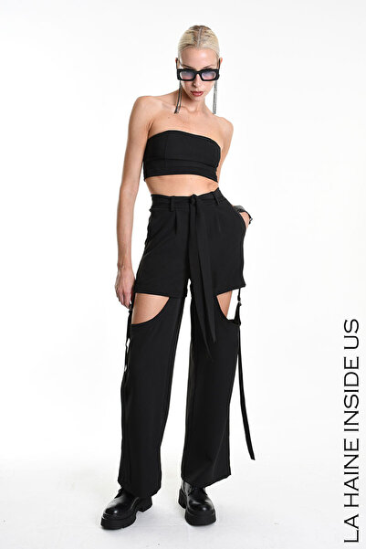 La Haine Inside Us PANTALONI CU DECUPĂTURI LATERALE - - M, NEGRU