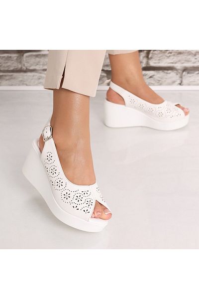 MODA STİL Women's Sandals With White Platform Made Of Ecological Leather Maresa, 40