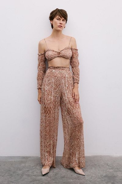 Rue Studio Patterned Wide Leg Camel Trousers